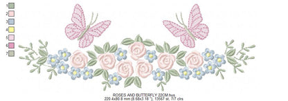 Divider with Flowers and Butterflies embroidery designs - Roses with butterfly embroidery machine embroidery pattern - Floral Kitchen towel - instant download Marcia Embroidery
