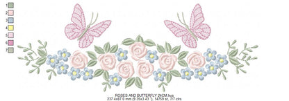 Divider with Flowers and Butterflies embroidery designs - Roses with butterfly embroidery machine embroidery pattern - Floral Kitchen towel - instant download Marcia Embroidery