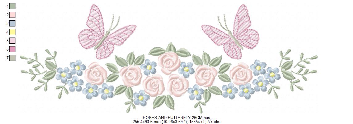 Divider with Flowers and Butterflies embroidery designs - Roses with butterfly embroidery machine embroidery pattern - Floral Kitchen towel - instant download Marcia Embroidery