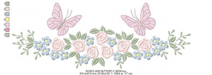 Divider with Flowers and Butterflies embroidery designs - Roses with butterfly embroidery machine embroidery pattern - Floral Kitchen towel - instant download Marcia Embroidery