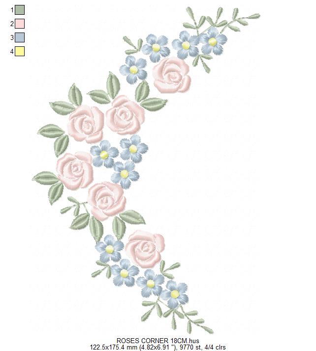 Roses Corner embroidery designs - Flower embroidery design machine embroidery pattern - Floral Frame embroidery file - instant download pes (Copy) Marcia Embroidery