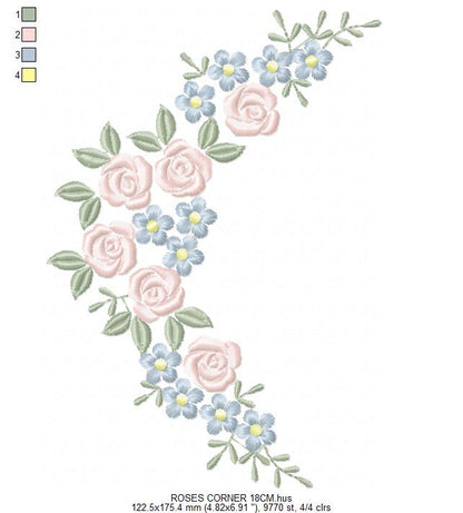 Roses Corner embroidery designs - Flower embroidery design machine embroidery pattern - Floral Frame embroidery file - instant download pes (Copy) Marcia Embroidery