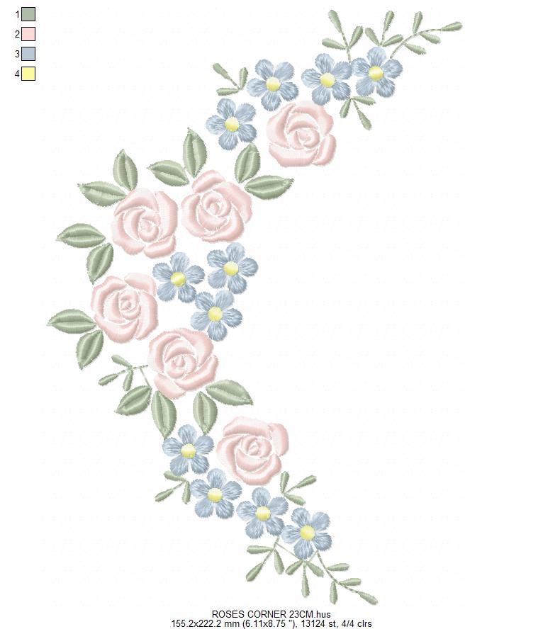 Roses Corner embroidery designs - Flower embroidery design machine embroidery pattern - Floral Frame embroidery file - instant download pes (Copy) Marcia Embroidery