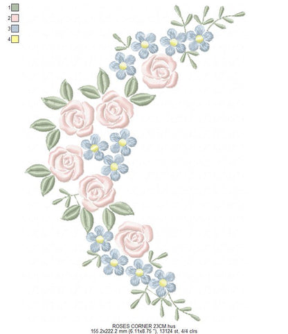 Roses Corner embroidery designs - Flower embroidery design machine embroidery pattern - Floral Frame embroidery file - instant download pes (Copy) Marcia Embroidery