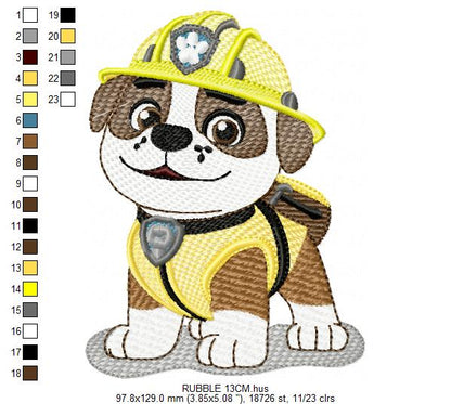 Paw Patrol embroidery designs - Dog Rubble machine embroidery patterns - Baby Girl Boy file - Instant digital download pes jef dst exp hus vp3 - Zuma Chase Rubble Skye Marshall Everest Ryder Rocky - Marcia Embroidery