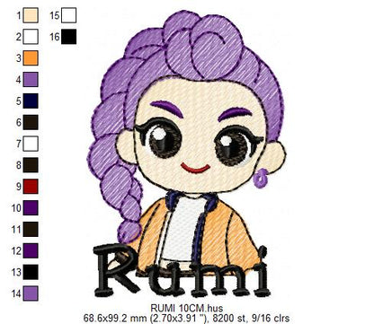 Rumi KPop Demon Hunters embroidery design - Kpop Warriors machine embroidery patterns - Baby girl file - Instant digital download (Copy) Marcia Embroidery