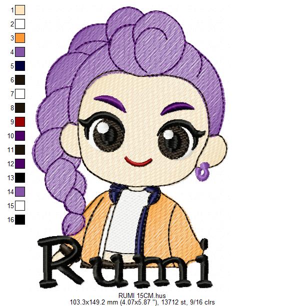 Rumi KPop Demon Hunters embroidery design - Kpop Warriors machine embroidery patterns - Baby girl file - Instant digital download (Copy) Marcia Embroidery