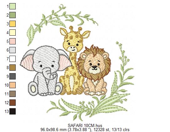 Safari Wild Animals embroidery design - Elephant Giraffe and Lion machine embroidery pattern - Instant digital download pes jef dst