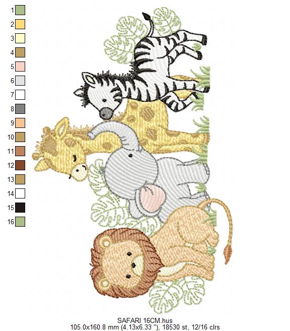 Safari wild animals embroidery designs - Elephant Lion Giraffe machine embroidery pattern - Rainbow Cloud stars - Instant download pes jef (Copy) Marcia Embroidery