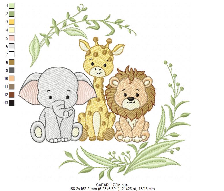 Safari Wild Animals embroidery design - Elephant Giraffe and Lion machine embroidery pattern - Instant digital download pes jef dst