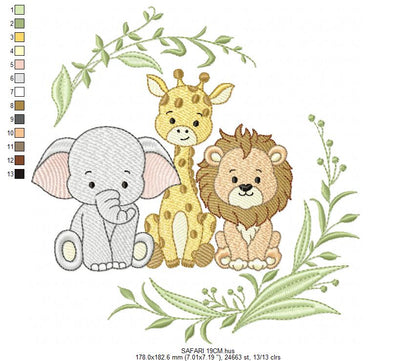 Safari Wild Animals embroidery design - Elephant Giraffe and Lion machine embroidery pattern - Instant digital download pes jef dst