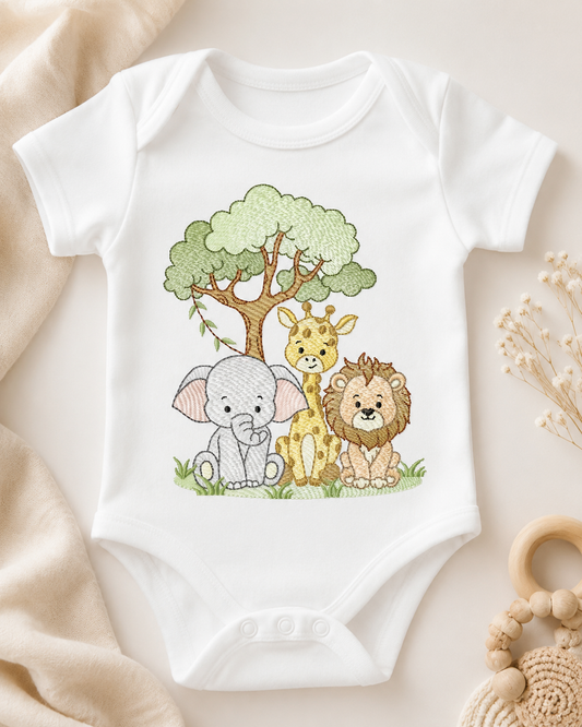 Safari Wild Animals embroidery design - Elephant Giraffe and Lion with tree machine embroidery pattern - Instant digital download pes jef dst