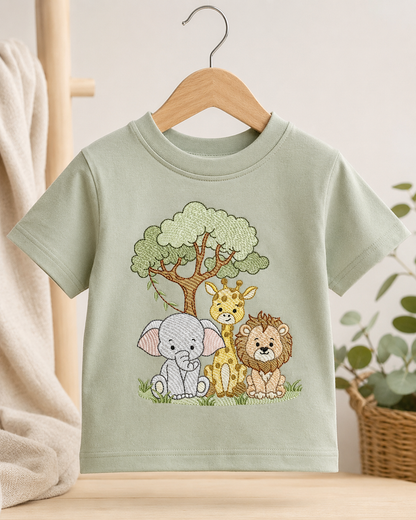 Safari Wild Animals embroidery design - Elephant Giraffe and Lion with tree machine embroidery pattern - Instant digital download pes jef dst