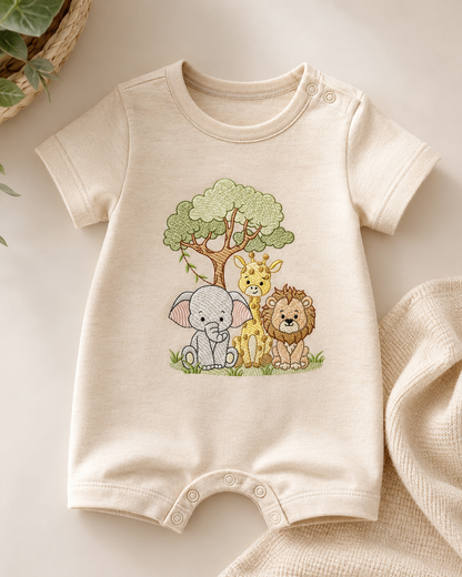 Safari Wild Animals embroidery design - Elephant Giraffe and Lion with tree machine embroidery pattern - Instant digital download pes jef dst