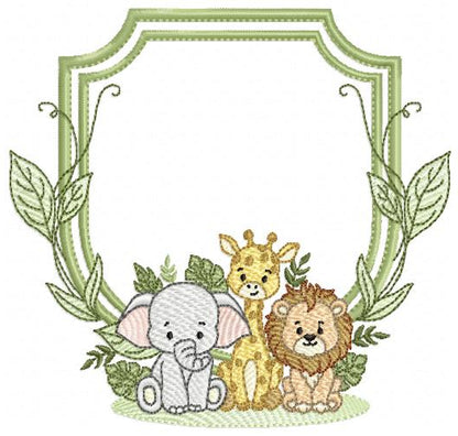 Safari Wild Animals embroidery design - Elephant Giraffe and Lion Frame machine embroidery pattern - Instant digital download pes jef dst