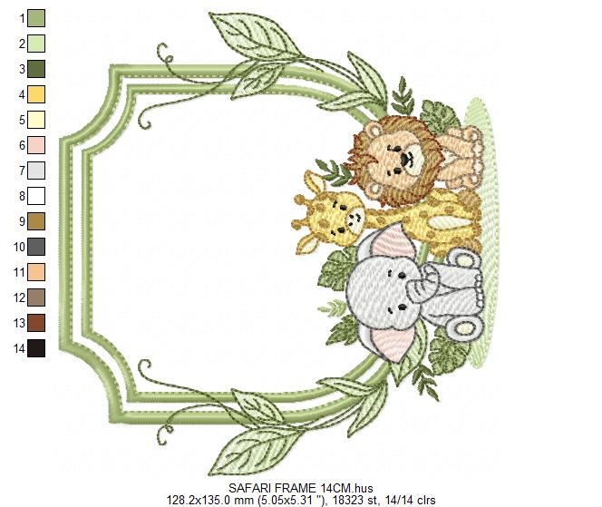 Safari Wild Animals embroidery design - Elephant Giraffe and Lion Frame machine embroidery pattern - Instant digital download pes jef dst