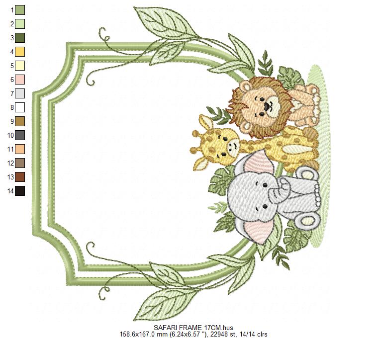 Safari Wild Animals embroidery design - Elephant Giraffe and Lion Frame machine embroidery pattern - Instant digital download pes jef dst
