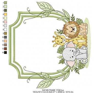 Safari Wild Animals embroidery design - Elephant Giraffe and Lion Frame machine embroidery pattern - Instant digital download pes jef dst