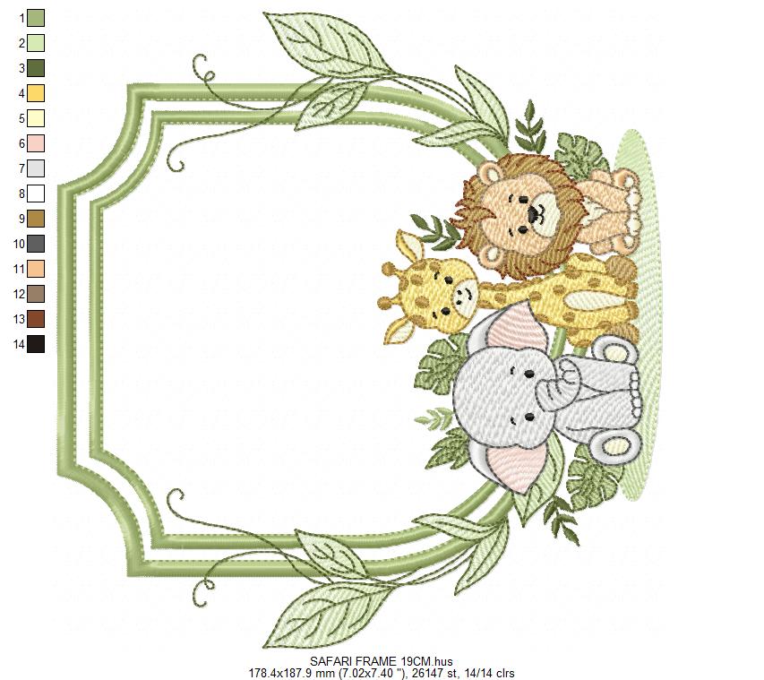 Safari Wild Animals embroidery design - Elephant Giraffe and Lion Frame machine embroidery pattern - Instant digital download pes jef dst