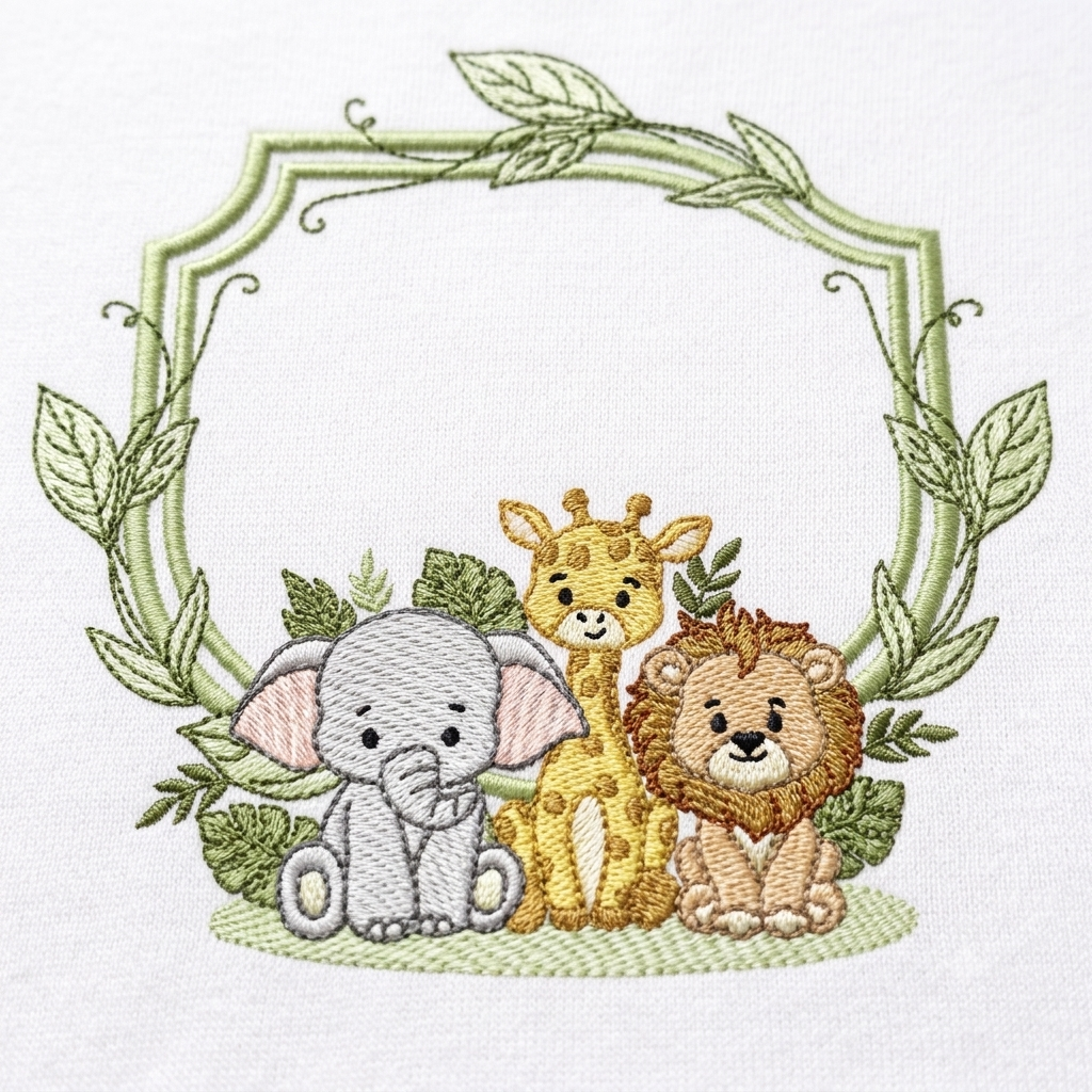 Safari Wild Animals embroidery design - Elephant Giraffe and Lion Frame machine embroidery pattern - Instant digital download pes jef dst