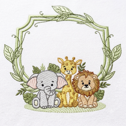 Safari Wild Animals embroidery design - Elephant Giraffe and Lion Frame machine embroidery pattern - Instant digital download pes jef dst