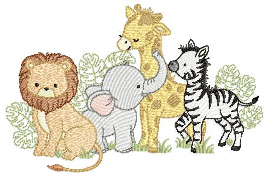 Safari wild animals embroidery designs - Elephant Lion Giraffe machine embroidery pattern - Rainbow Cloud stars - Instant download pes jef (Copy) Marcia Embroidery
