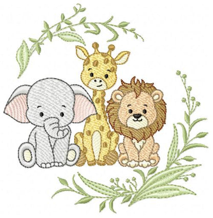 Safari Wild Animals embroidery design - Elephant Giraffe and Lion machine embroidery pattern - Instant digital download pes jef dst