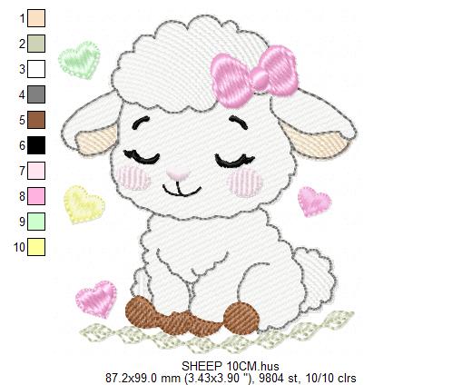 Sheep embroidery design - Farm Animal Lamb machine embroidery pattern - Newborn Baby Girl file - Instant digital download pes jef dst