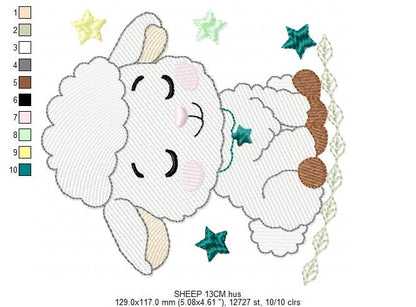 Sheep embroidery design - Farm Animal Lamb machine embroidery pattern - Newborn Baby Girl file - Instant digital download pes jef dst