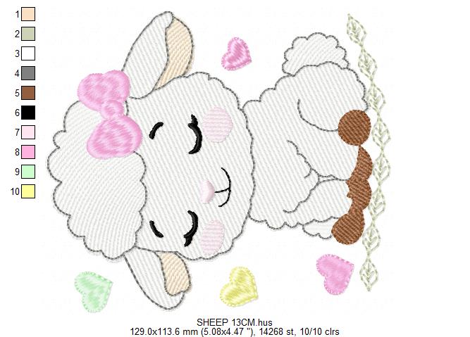 Sheep embroidery design - Farm Animal Lamb machine embroidery pattern - Newborn Baby Girl file - Instant digital download pes jef dst