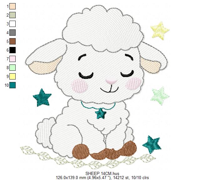 Sheep embroidery design - Farm Animal Lamb machine embroidery pattern - Newborn Baby Girl file - Instant digital download pes jef dst