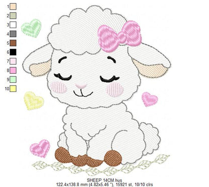Sheep embroidery design - Farm Animal Lamb machine embroidery pattern - Newborn Baby Girl file - Instant digital download pes jef dst