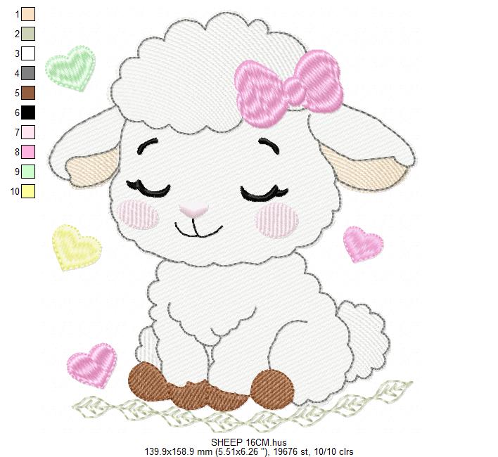 Sheep embroidery design - Farm Animal Lamb machine embroidery pattern - Newborn Baby Girl file - Instant digital download pes jef dst