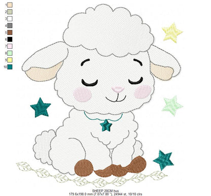 Sheep embroidery design - Farm Animal Lamb machine embroidery pattern - Newborn Baby Girl file - Instant digital download pes jef dst