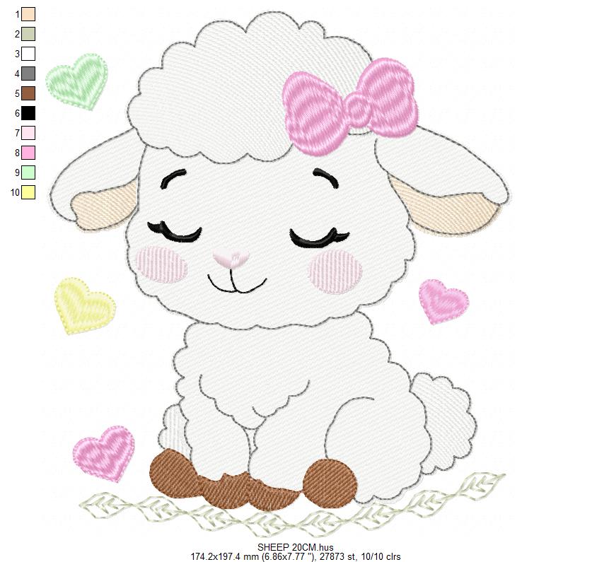 Sheep embroidery design - Farm Animal Lamb machine embroidery pattern - Newborn Baby Girl file - Instant digital download pes jef dst
