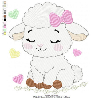 Sheep embroidery design - Farm Animal Lamb machine embroidery pattern - Newborn Baby Girl file - Instant digital download pes jef dst