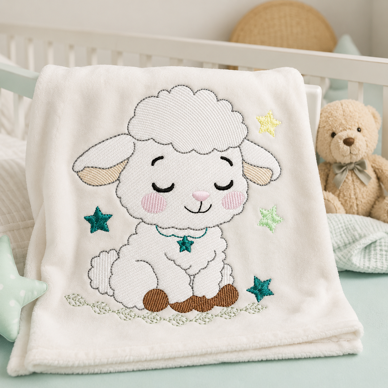 Sheep embroidery design - Farm Animal Lamb machine embroidery pattern - Newborn Baby Girl file - Instant digital download pes jef dst