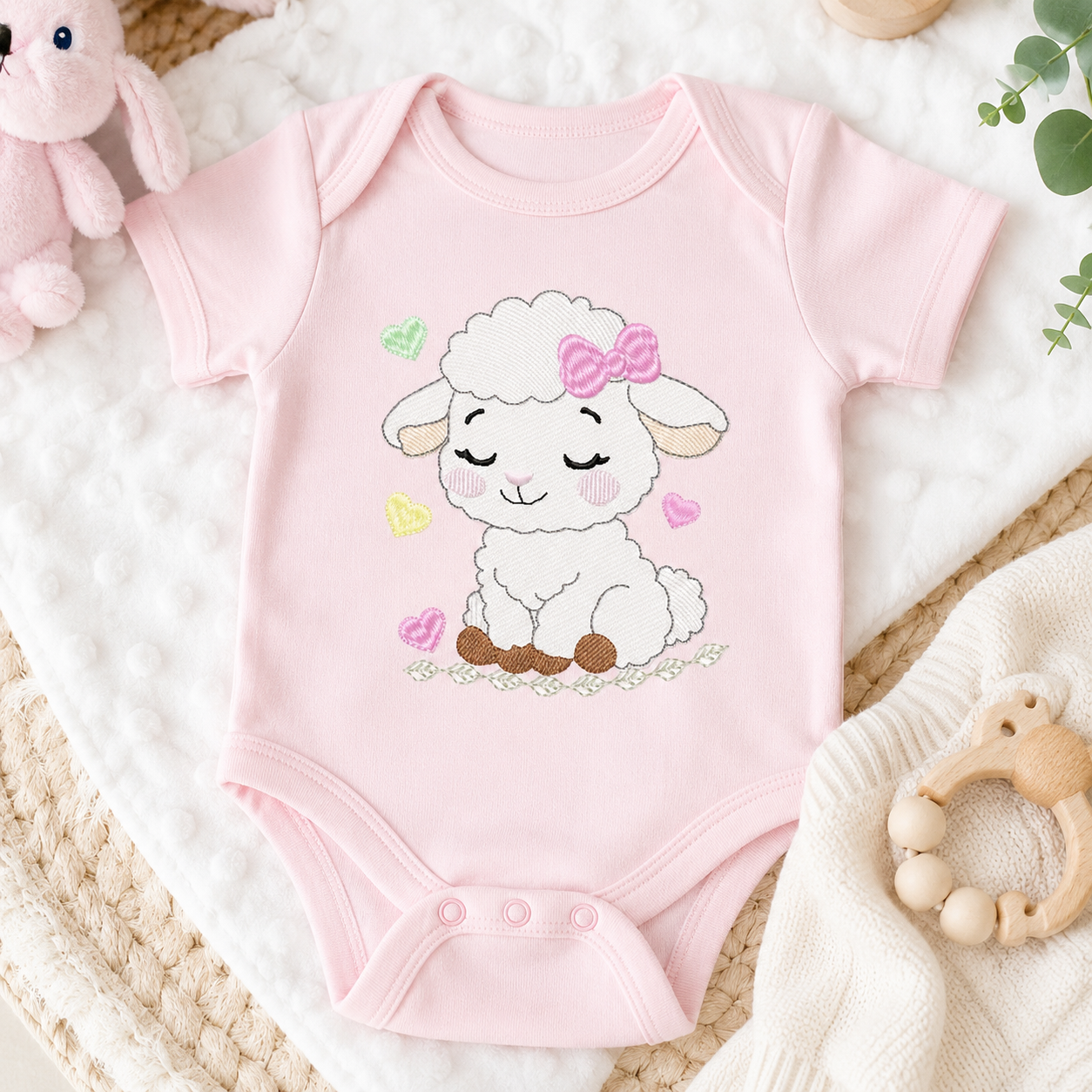 Sheep embroidery design - Farm Animal Lamb machine embroidery pattern - Newborn Baby Girl file - Instant digital download pes jef dst