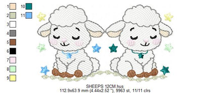 Sheep embroidery design - Farm Animal Lamb machine embroidery pattern - Newborn Baby Girl file - Instant digital download pes jef dst