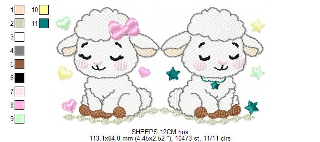 Sheep embroidery design - Farm Animal Lamb machine embroidery pattern - Newborn Baby Girl file - Instant digital download pes jef dst