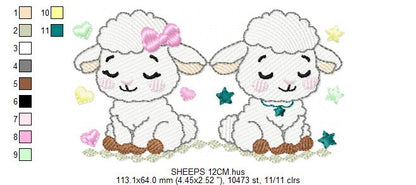 Sheep embroidery design - Farm Animal Lamb machine embroidery pattern - Newborn Baby Girl file - Instant digital download pes jef dst