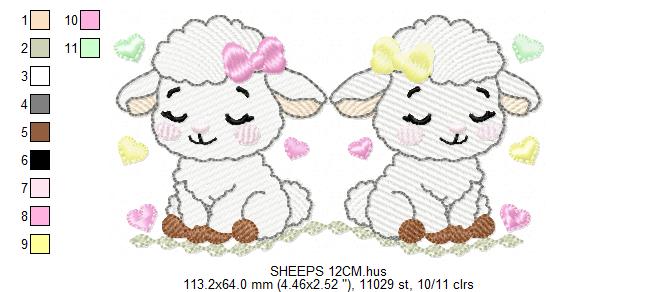 Sheep embroidery design - Farm Animal Lamb machine embroidery pattern - Newborn Baby Girl file - Instant digital download pes jef dst