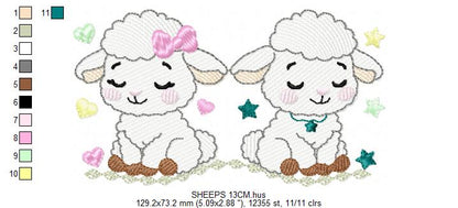 Sheep embroidery design - Farm Animal Lamb machine embroidery pattern - Newborn Baby Girl file - Instant digital download pes jef dst