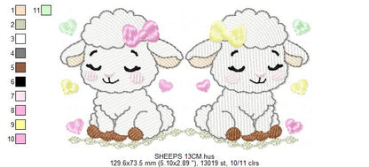 Sheep embroidery design - Farm Animal Lamb machine embroidery pattern - Newborn Baby Girl file - Instant digital download pes jef dst