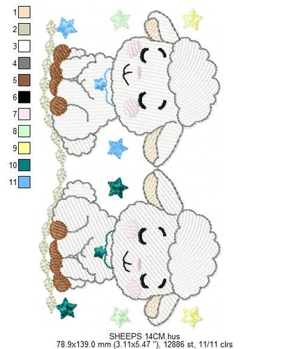 Sheep embroidery design - Farm Animal Lamb machine embroidery pattern - Newborn Baby Girl file - Instant digital download pes jef dst
