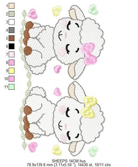 Sheep embroidery design - Farm Animal Lamb machine embroidery pattern - Newborn Baby Girl file - Instant digital download pes jef dst