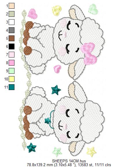 Sheep embroidery design - Farm Animal Lamb machine embroidery pattern - Newborn Baby Girl file - Instant digital download pes jef dst