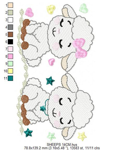 Sheep embroidery design - Farm Animal Lamb machine embroidery pattern - Newborn Baby Girl file - Instant digital download pes jef dst