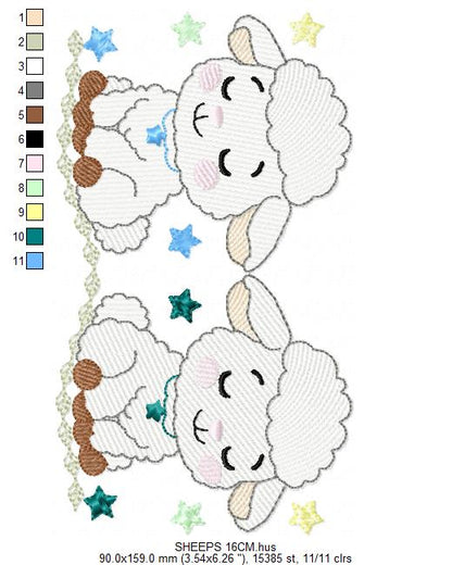 Sheep embroidery design - Farm Animal Lamb machine embroidery pattern - Newborn Baby Girl file - Instant digital download pes jef dst