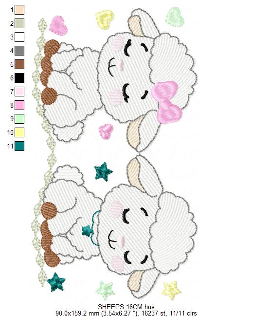 Sheep embroidery design - Farm Animal Lamb machine embroidery pattern - Newborn Baby Girl file - Instant digital download pes jef dst